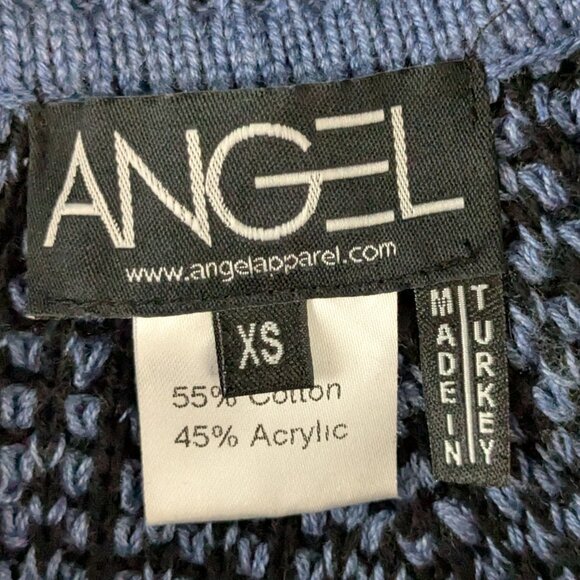 ANGEL APPAREL Black/Blue Cowl Neck Tweed Poncho Pullover Sweater; Size XS - Picture 6 of 6